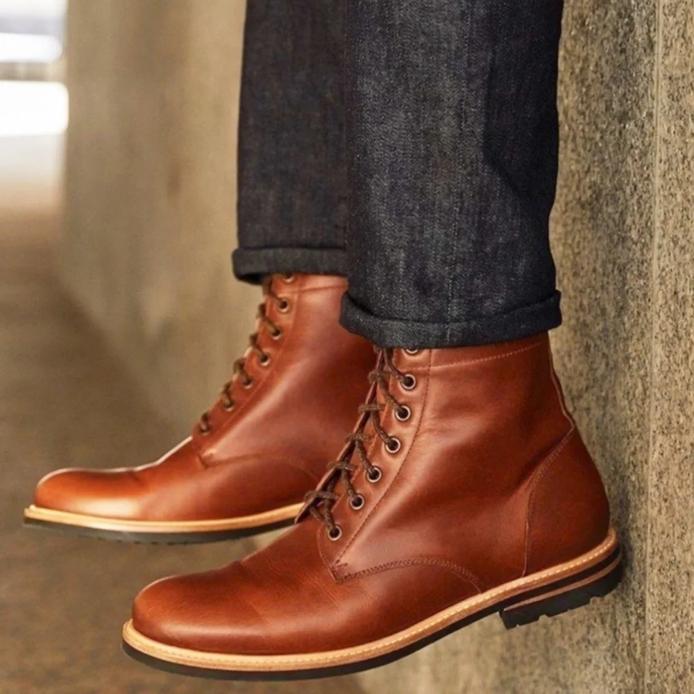 Nisolo All Weather Andres Men’s Brandy Leather Boots Size 11.5